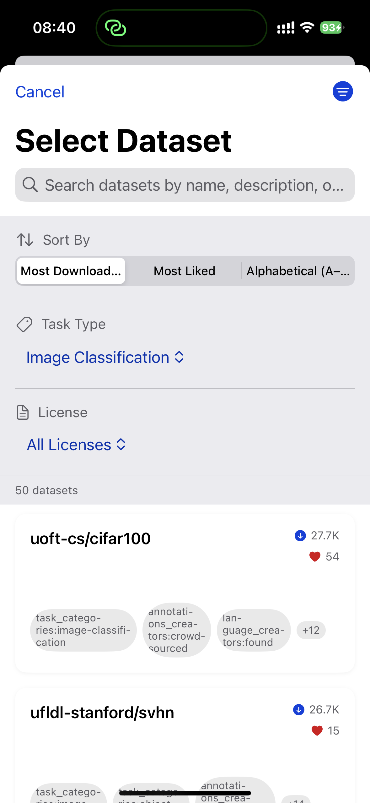 Hero dashboard showing datasets and key stats