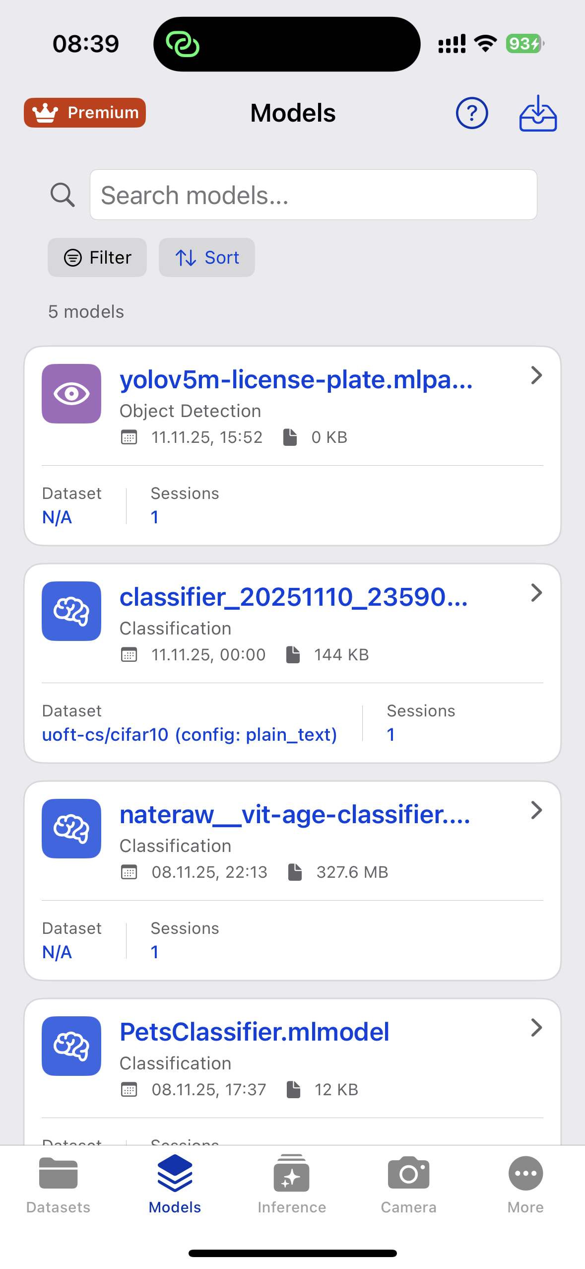 Model management listing CoreML and ONNX models
